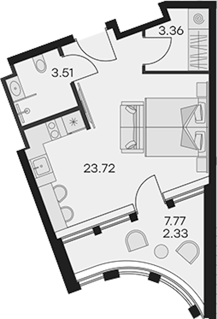 Квартира студия 32.92 м², 12/15 эт., Апарт-отель «Апарт-отель 25-7 Заневский»